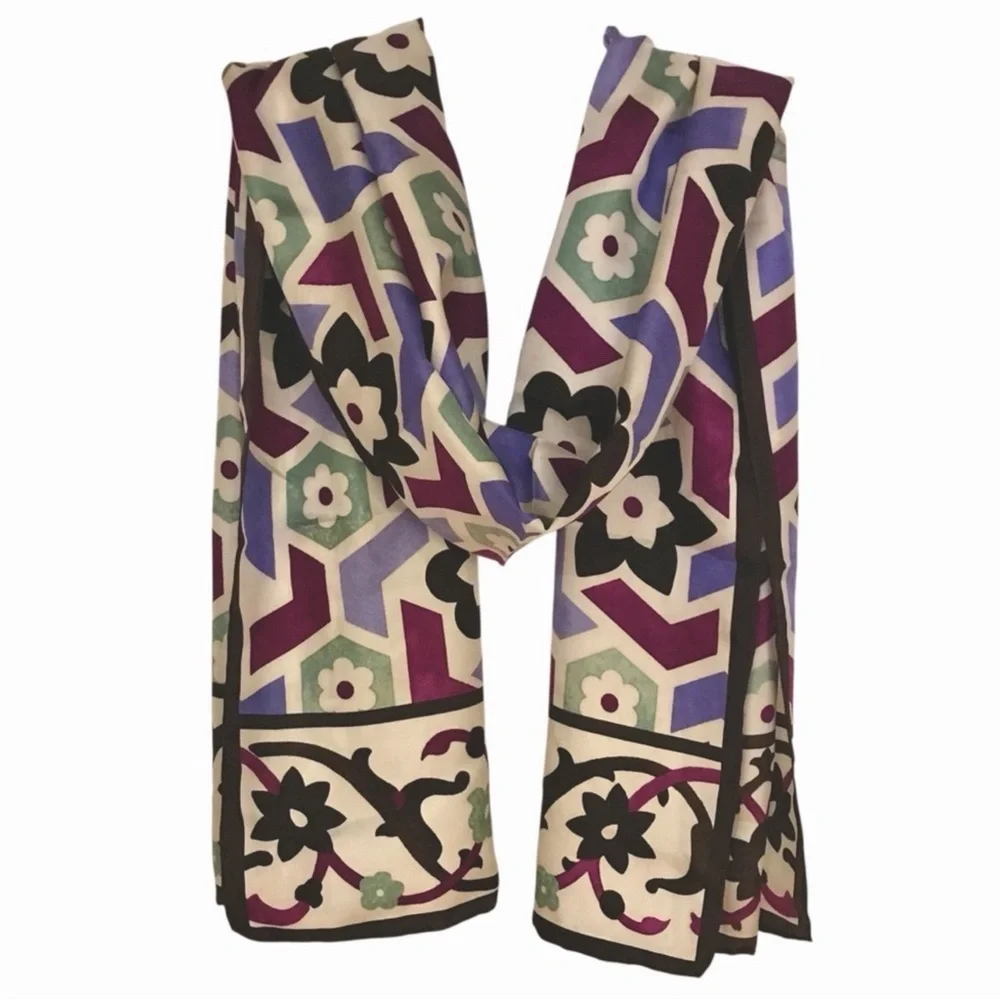 CARLISLE 100% Silk Geometric Floral Scarf